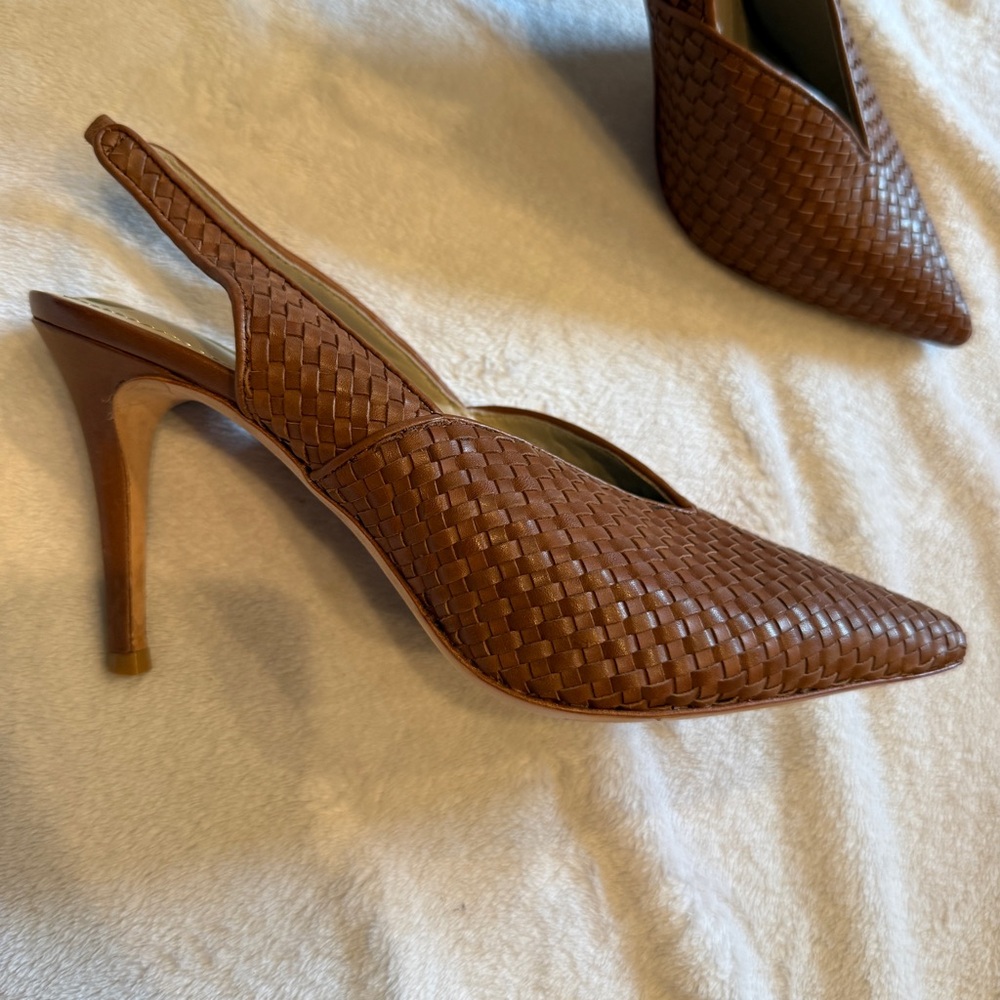 Boden Brown Woven Leather Pointed Slingback Heels - Picture 7 of 12